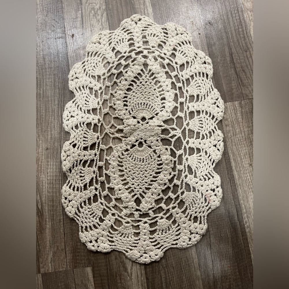 Crochet handmade table runner cloth Cottagecore decor macrame boho shabby chic